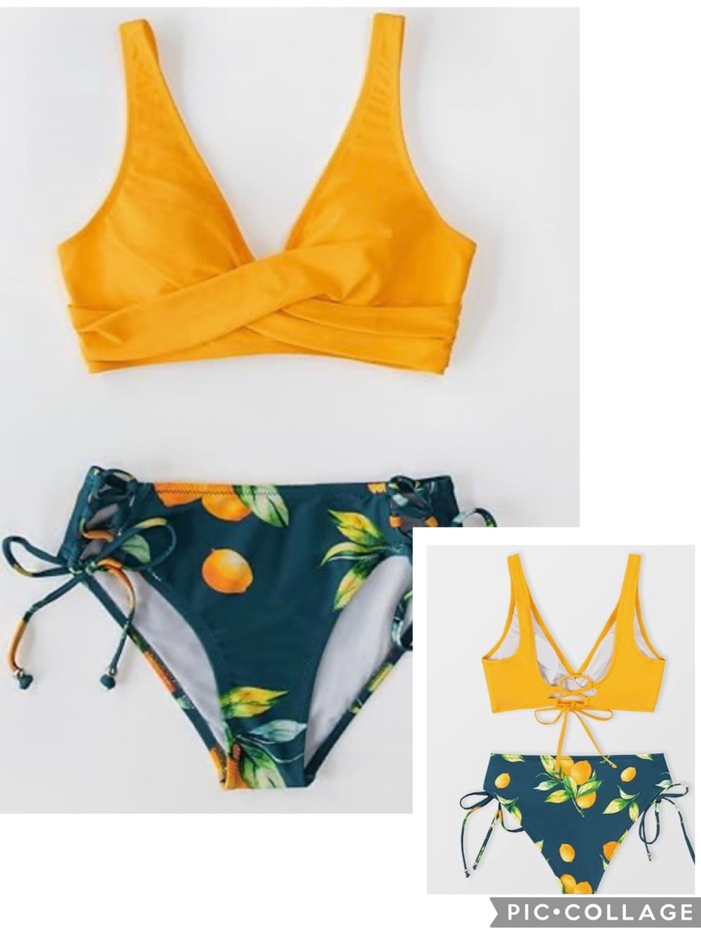 Cupshe Faux Wrap Self Tie Top Lace Up Bottom Lemon Bikini Size Smal